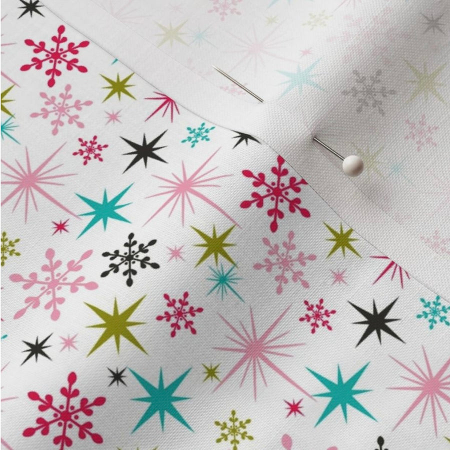 Stardust - Retro Christmas Snowflakes and Stars Fabric (1/2 yd increments; 100% Quilters Cotton)