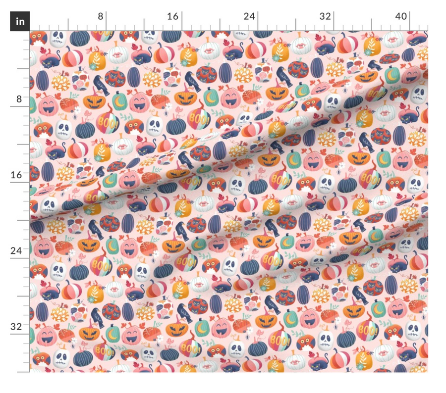 Pastel Pumpkin Patch Fabric (1/2 yd increments; 100% Quilters Cotton)