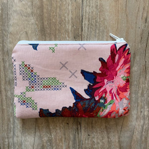 Pink Floral Cross Stitch Notions Bag